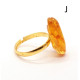 Gold Color Adjustable Ring With Lemon Color Baltic Amber 9