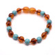 Polished Baroque Style Cognac Baltic Amber Teething Bracelet/Anklet With Turquoise