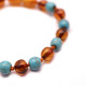 Polished Baroque Style Cognac Baltic Amber Teething Bracelet/Anklet With Turquoise