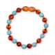 Polished Baroque Style Cognac Baltic Amber Teething Bracelet/Anklet With Turquoise