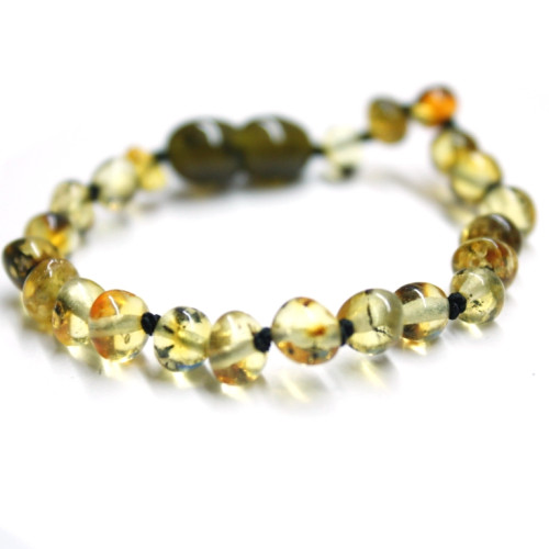Polished Baroque Style Light Green Baltic Amber Teething Bracelet/Anklet