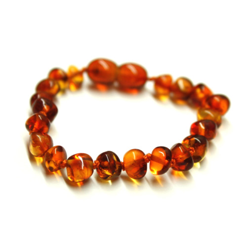 Polished Baroque Style Light Cognac Baltic Amber Teething Bracelet/Anklet