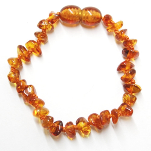 Polished Nuts Style Light Cognac Baltic Amber Teething Bracelet / Anklet