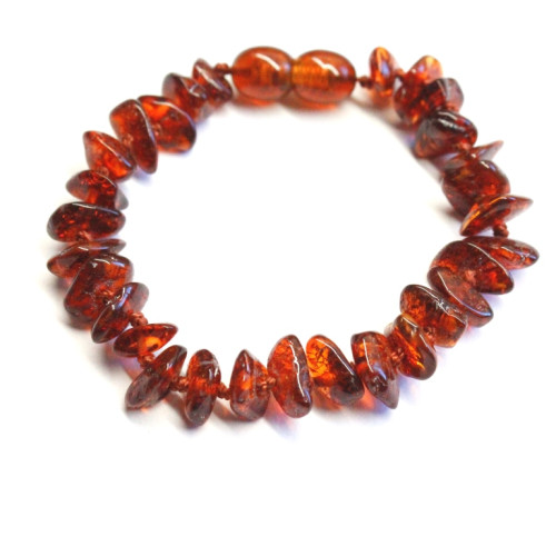 Polished Nuts Style Dark Cognac Baltic Amber Teething Bracelet / Anklet