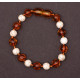 Polished Baroque Style Cognac Baltic Amber Teething Bracelet/Anklet With Howlite