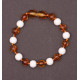 Polished Baroque Style Cognac Baltic Amber Teething Bracelet/Anklet With Onyx