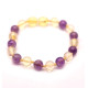 Polished Baroque Style Lemon Baltic Amber Teething Bracelet/Anklet With Amethyst