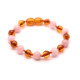 Polished Baroque Style Light Cognac Baltic Amber Teething Bracelet/Anklet With Rose Quartz
