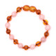 Polished Baroque Style Light Cognac Baltic Amber Teething Bracelet/Anklet With Rose Quartz