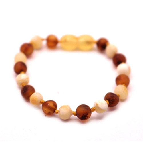 Unpolished Baroque Style Milky/Cognac Baltic Amber Teething Bracelet/Anklet