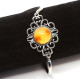 Metal Bangle Bracelet with Honey Amber