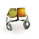 Unique Massive Silver Bracelet with Two Baltic Amber Stones (86 g)