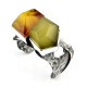 Unique Massive Silver Bracelet with Two Baltic Amber Stones (86 g)