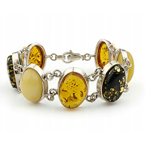 Large Silver Bracelet with Authentic Baltic Amber