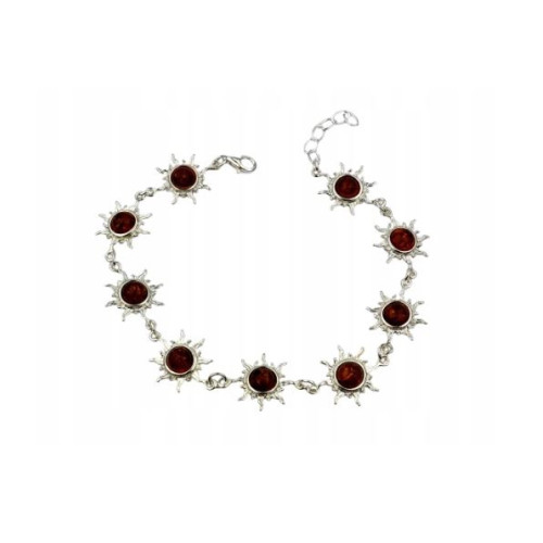 Dark Cognac Baltic Amber "Sun" Bracelet in 925 Sterling Silver