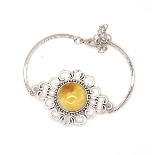 Elegant Metal Bangle with Honey Baltic Amber.