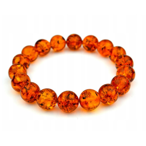 Classic Round Baltic Amber Bead Stretch Bracelet – Cognac