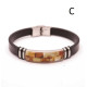 Men's Leather Bracelet with Baltic Amber Mosaic & Stainless Steel