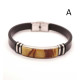 Men's Leather Bracelet with Baltic Amber Mosaic & Stainless Steel