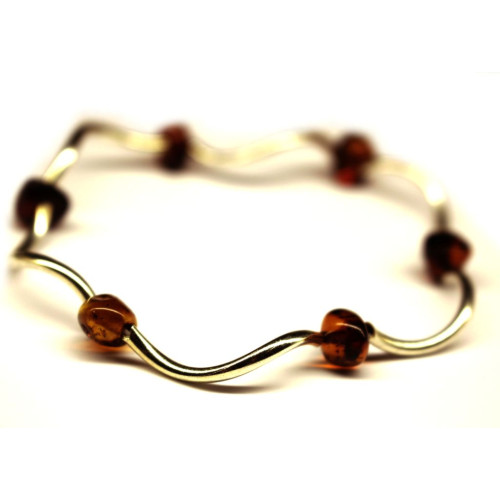 Bracelet With Polished Baroque Style Dark Cognac Baltic Amber 