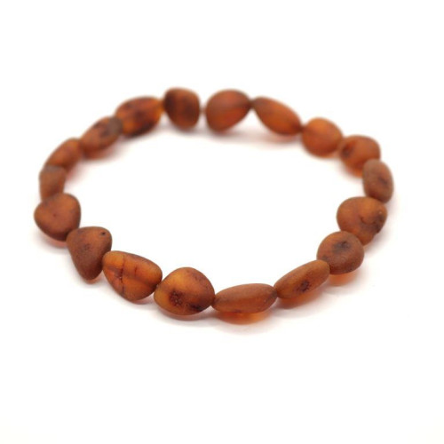 Unpolished Bean Style Cognac Color Baltic Amber Adult Healing Bracelet