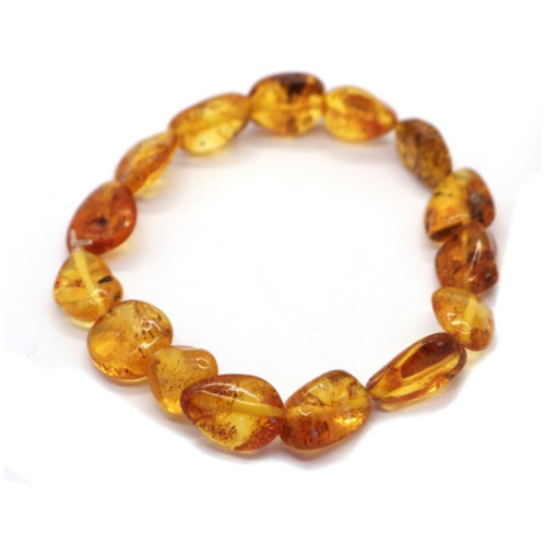 Greenish Bean-Shaped Polished Baltic Amber Elastic Bracelet