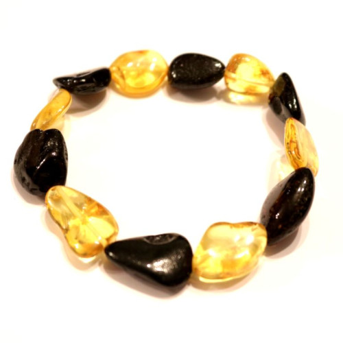 Polished Bean Shape Cherry And Honey Color Baltic Amber Adult Bracelet