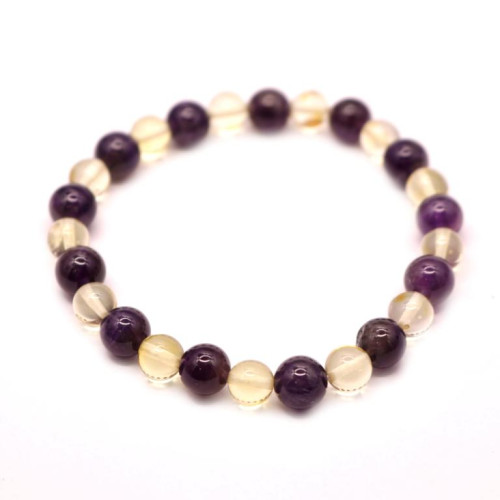 Polished Baroque Style Lemon Baltic Amber Adult Bracelet With Amethyst
