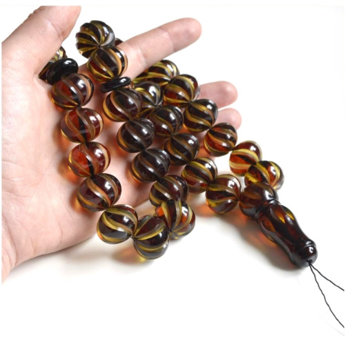 Luxury Ribbed Muslim Tasbih Maber Amber Prayer Beads 128.5 g 