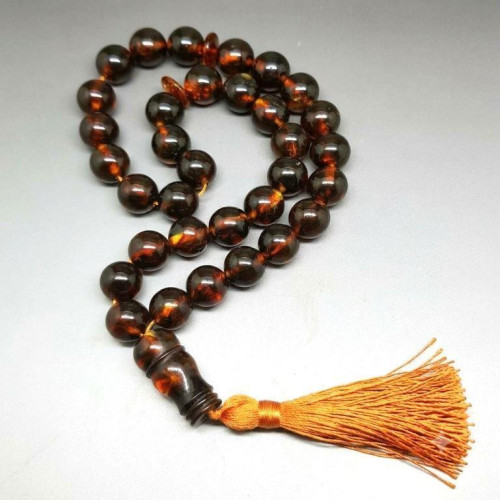 Islamic Amber Prayer Beads (Misbaha / Tasbih) – Dark Cognac Baltic Amber (33 Beads)