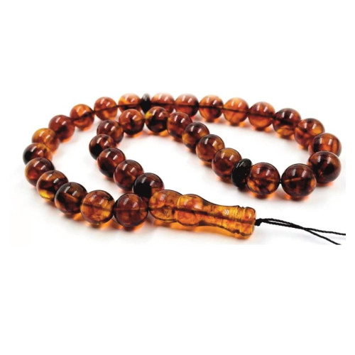 Islamic Pressed Round Cognac Baltic Amber 33 Prayer Beads - Rosary 