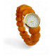 Gold color wristwatch with egg yolk amber strap