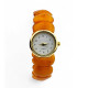 Gold color wristwatch with egg yolk amber strap