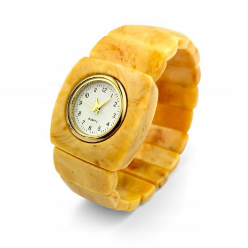 Egg Yolk Baltic Amber Wristwatch with Quartz Movement