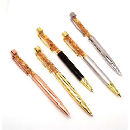Pen with Metal Elements and Baltic Amber (Set of 10 pcs)
