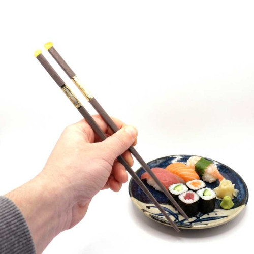 Elegant Grey Chopsticks with Baltic Amber Inlay (26 cm)