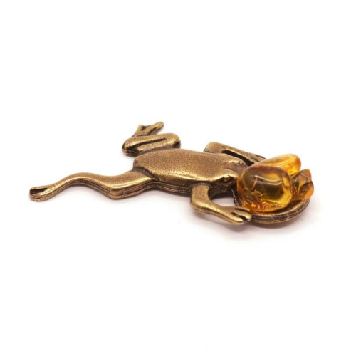 Brass Chinese Money Frog With Baltic Amber (G)