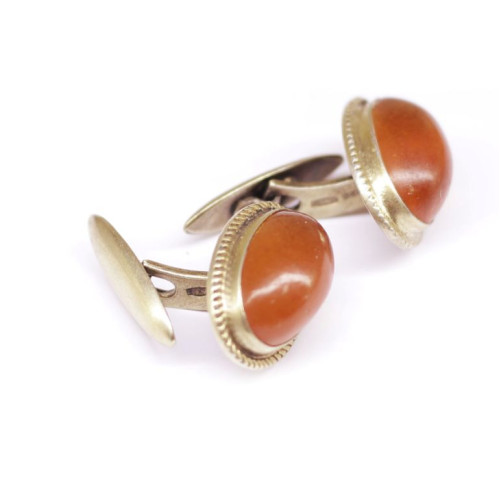 Genuine Vintage Russian Soviet Union  Baltic Amber Cuff-links Sterling silver 875 hall mark