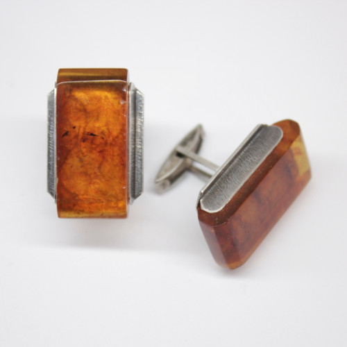 Genuine Vintage Russian Soviet Union Light Cognac Baltic Amber Cufflinks Sterling silver 875 hall mark