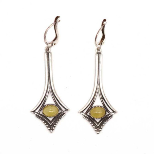 Vintage Rare Soviet Era Silver-Plated Melchior Earrings with Butterscotch Amber Cabochons