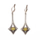 Vintage Rare Soviet Era Silver-Plated Melchior Earrings with Butterscotch Amber Cabochons