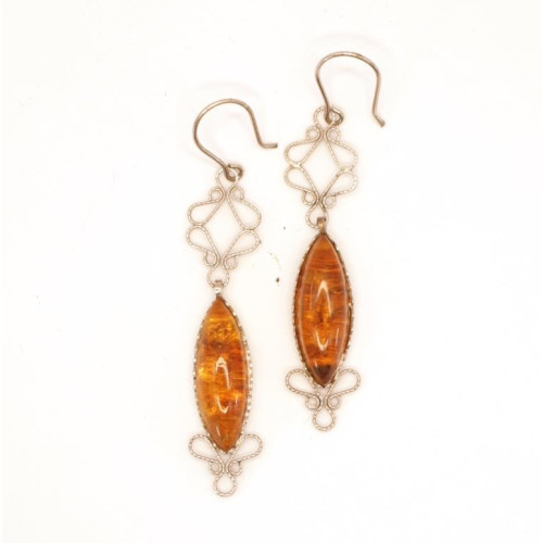 Antique Retro Amber Earrings "Latvian Classics"