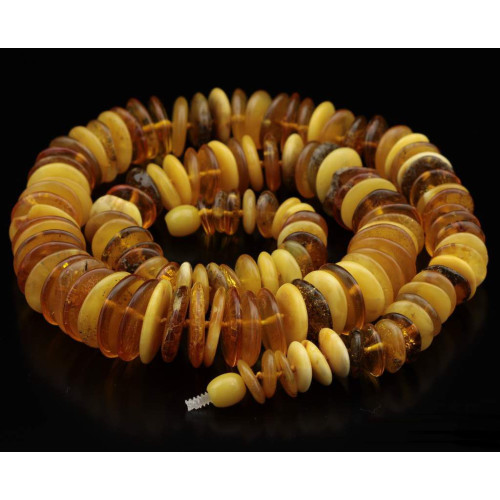 Vintage Style Flat Polished Baltic Amber Beads Necklace Butterscotch and Cognac Color 69g   61cm / 24"