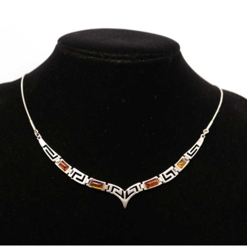 Vintage Sterling Silver Honey Baltic Amber Necklace