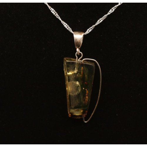 Antique Amber Pendant with Silver Accent 