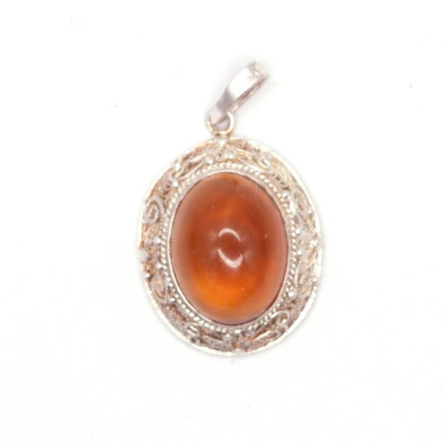 Antique Silver Pendant with Cognac Baltic Amber