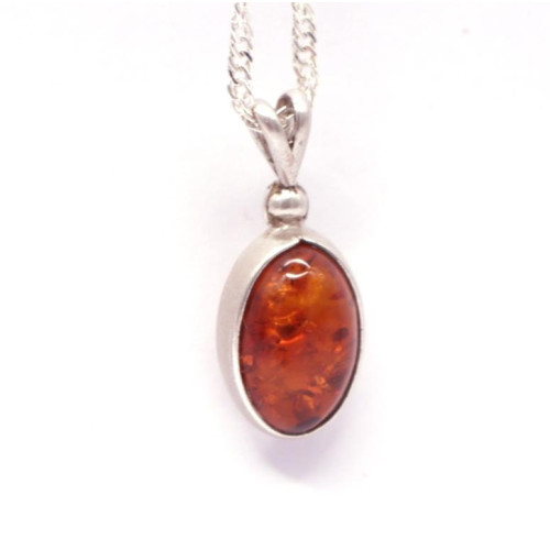 Antique Silver Pendant with Cognac Baltic Amber 