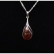 Antique Silver Teardrop Pendant with Cognac Baltic Amber