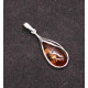 Antique Silver Teardrop Pendant with Cognac Baltic Amber