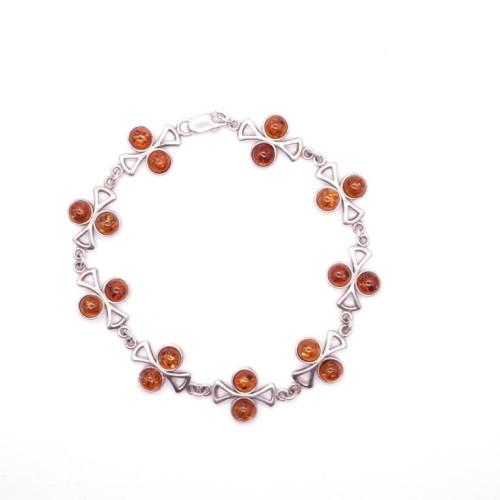 Antique Sterling Silver (925) Bracelet with 18 Cognac Baltic Amber Stones